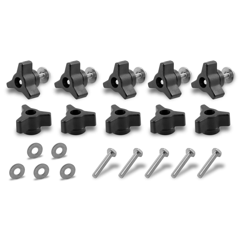 Fulton 1/4 inch x 20 tpi T-Track/T-Slot Through-Hole Knobs Bolts and Washers Accessory Replacement Parts (10 Pack)