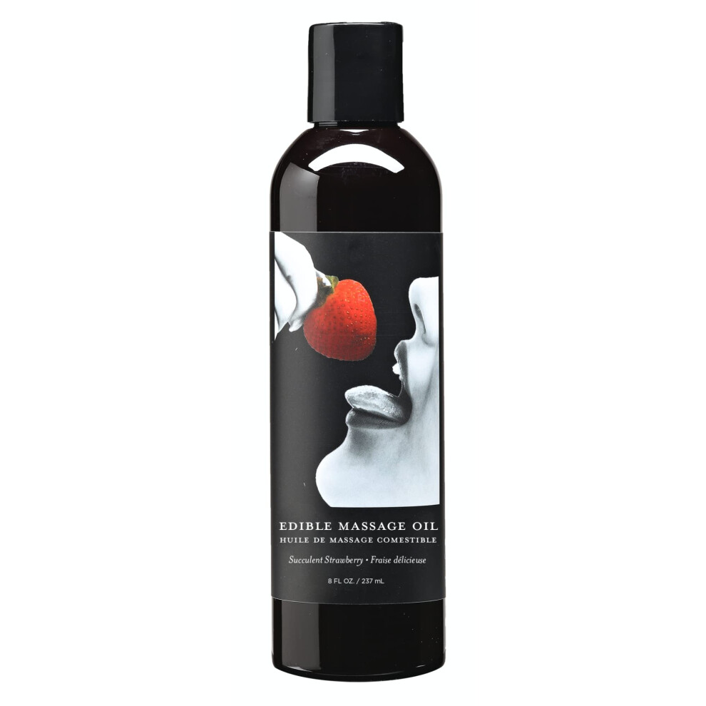 Earthly Body Edible Massage Oil Strawberry - 8 Fl. Oz. - Hemp Seed Almond Grapeseed Apricot & Vitamin E Oil - Vegan & Cruelty Free