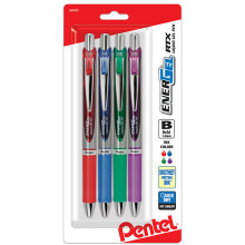 Pentel EnerGel RTX Retractable Liquid Gel Pen (1.0mm) Metal Tip Bold Line Assorted Ink Colors (Red Blue Green Violet)
