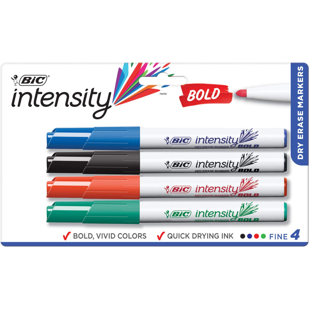 BIC Great Erase BOLD Dry Erase Marker  Fine Point  Assorted Colors  4-Count
