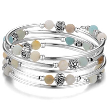 Bracciale per perle di rosa avvolgente Bulinlin - braccialetto con perline con regali di pietra di agata naturale per donne (01 -Amazon Green)