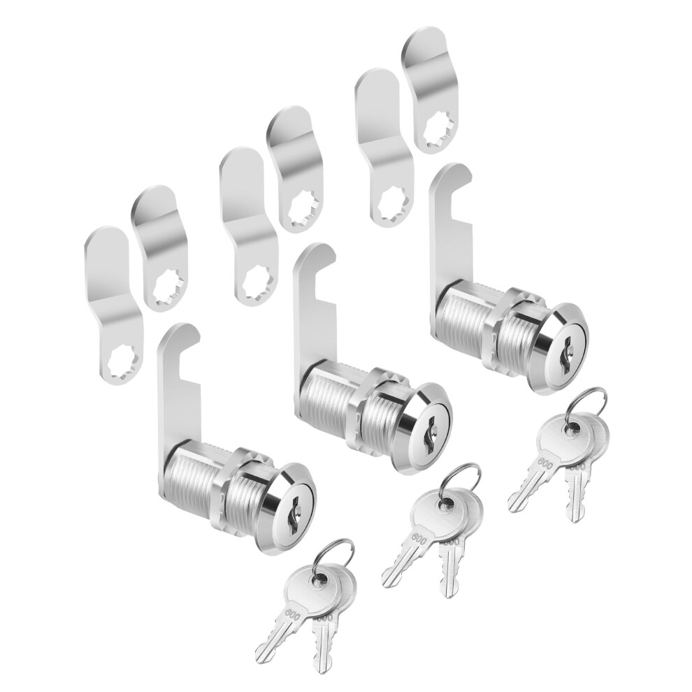 Bates- Cabinet Locks With Keys 1-1/8"""" 3 Pack Zinc Alloy Cam Locks For Cabinets Keyed Alike 810168266695