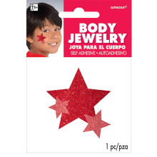 Amscan Stars Geassorteerde Glitter Zelfklevende Lichaamssieraden 5"" X 3 1/2"" (verpakt) Rood