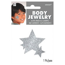 Amscan Stars Diverse glitter zelfklevende lichaamssieraden 5"" x 3 1/2"" (verpakt) Zilver