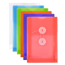 Envelopes de plstico JAM PAPER com boto e fecho de cordo - 4 1/4 x 6 1/4 - Cores sortidas - 6/pacote