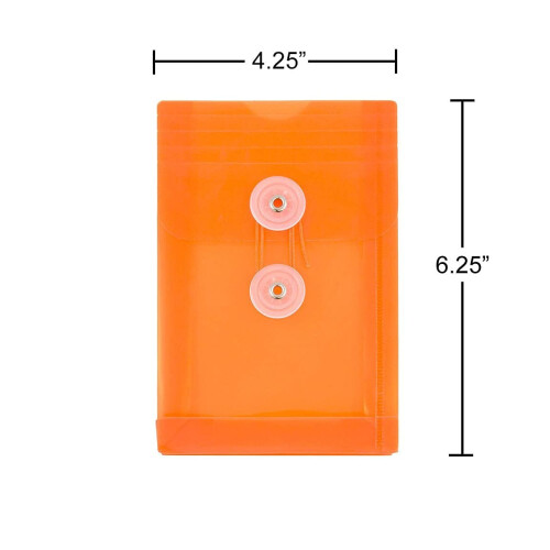 JAM PAPER Plastic Envelopes with Button & String Tie Closure - 4 1/4 x 6 1/4 - Assorted Colors - 6/Pack 2
