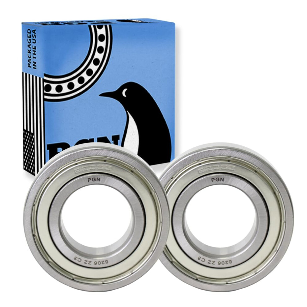 Pgn (2 Pack) 6206-Zz Bearing - Lubricated Chrome Steel Sealed Ball Bearing - 30X62x16mm Bearings With Metal Shield & High Rpm Support 760655019702