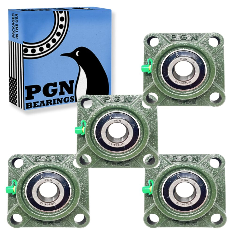 Pgn UCF204-12 Prise De Bloc D'oreiller - Pack De 4 Roulements D'oreillers Monts Sur La Bride Carre - Roulements En Acier Chrom Avec 3/4 """" - A-image