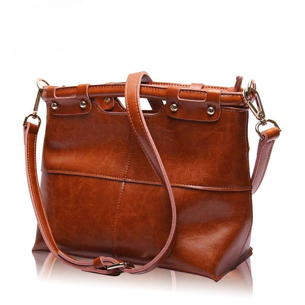(brown) Women's Retro Leather Bag Solid Color Tote Bag Ladies Messenger Bag