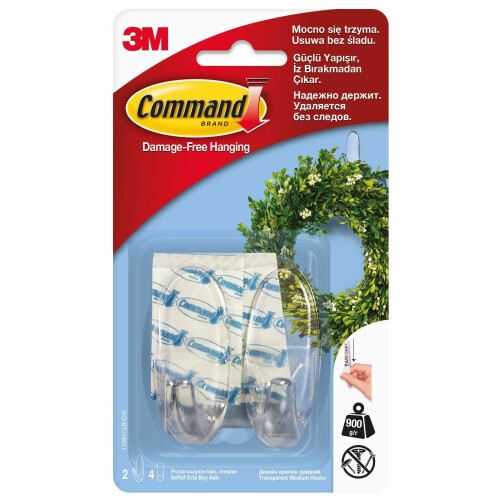 3M Command Medium Hooks  Clear  2-Hook