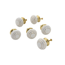 Dritz Home 47030A Ceramic Gold Ring Ball Knob White (6-Piece)