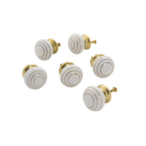Dritz Home 47030A Ceramic Gold Ring Ball Knob White (6-Piece)