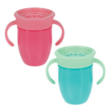 Nuby Wonder Cup se silikonovm okrajem 360 Smart Edge design se dvema rukojetmi (balen 2 kusu) 5 oz ruov/aqua