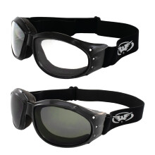 Global Vision Eliminator Deluxe Red Baron-stijl gewatteerde anticondens-motorbril, zwart frame (helder en rook)