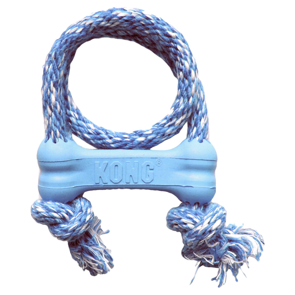 KONg - Puppy goodie Bone with Rope - Teething Rubber  Teeth cleaning Dog Toy - for X-Small Puppies - Blue