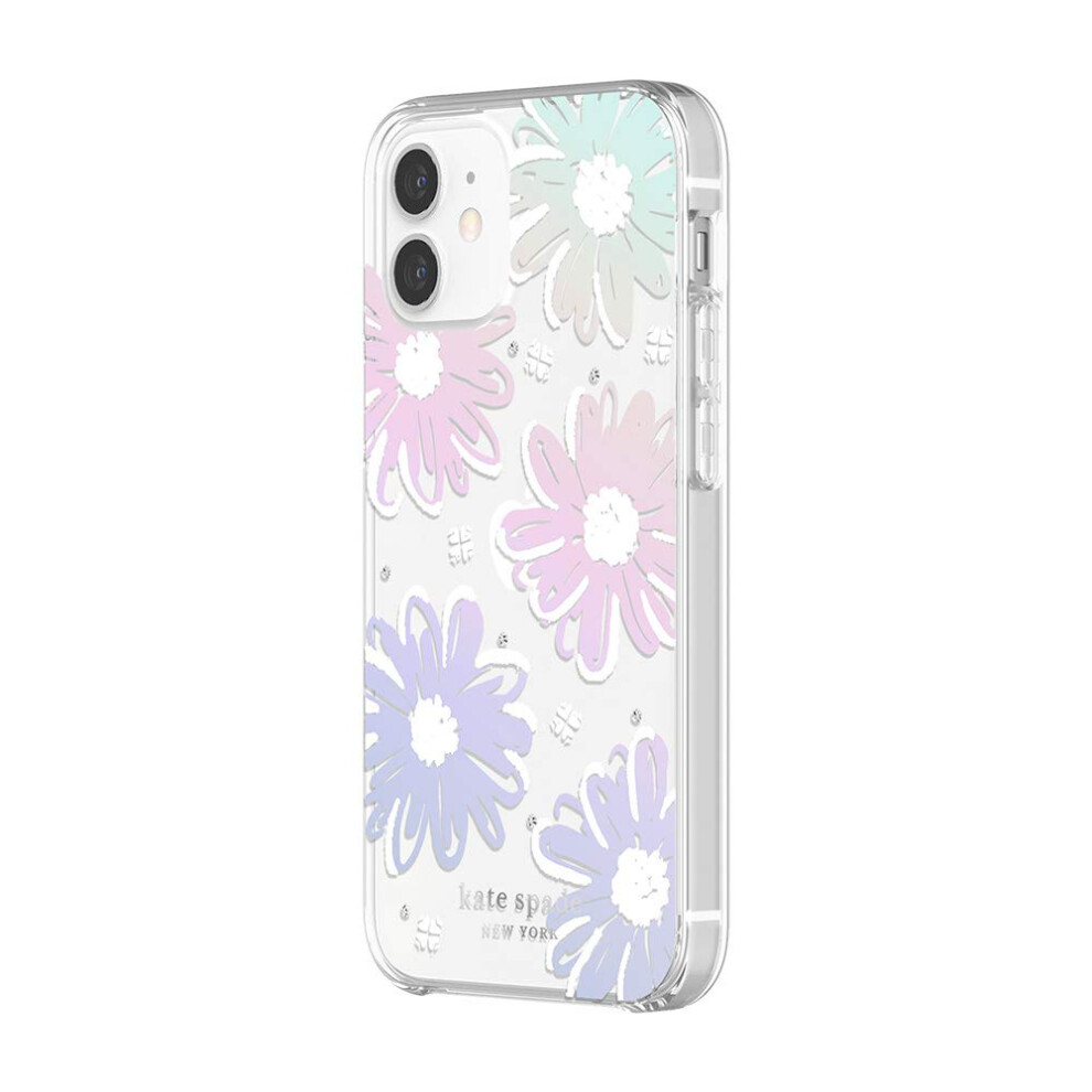 kate spade new york Protective Hardshell Case for iPhone 12 Mini - Daisy Iridescent Foil/White/Clear/Gems