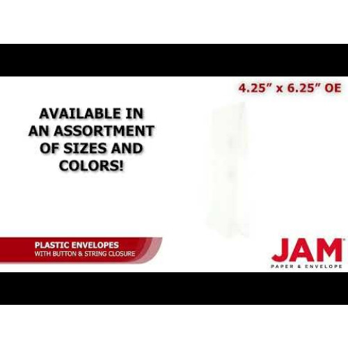 JAM PAPER Plastic Envelopes with Button & String Tie Closure - 4 1/4 x 6 1/4 - Clear - 3/Pack 2