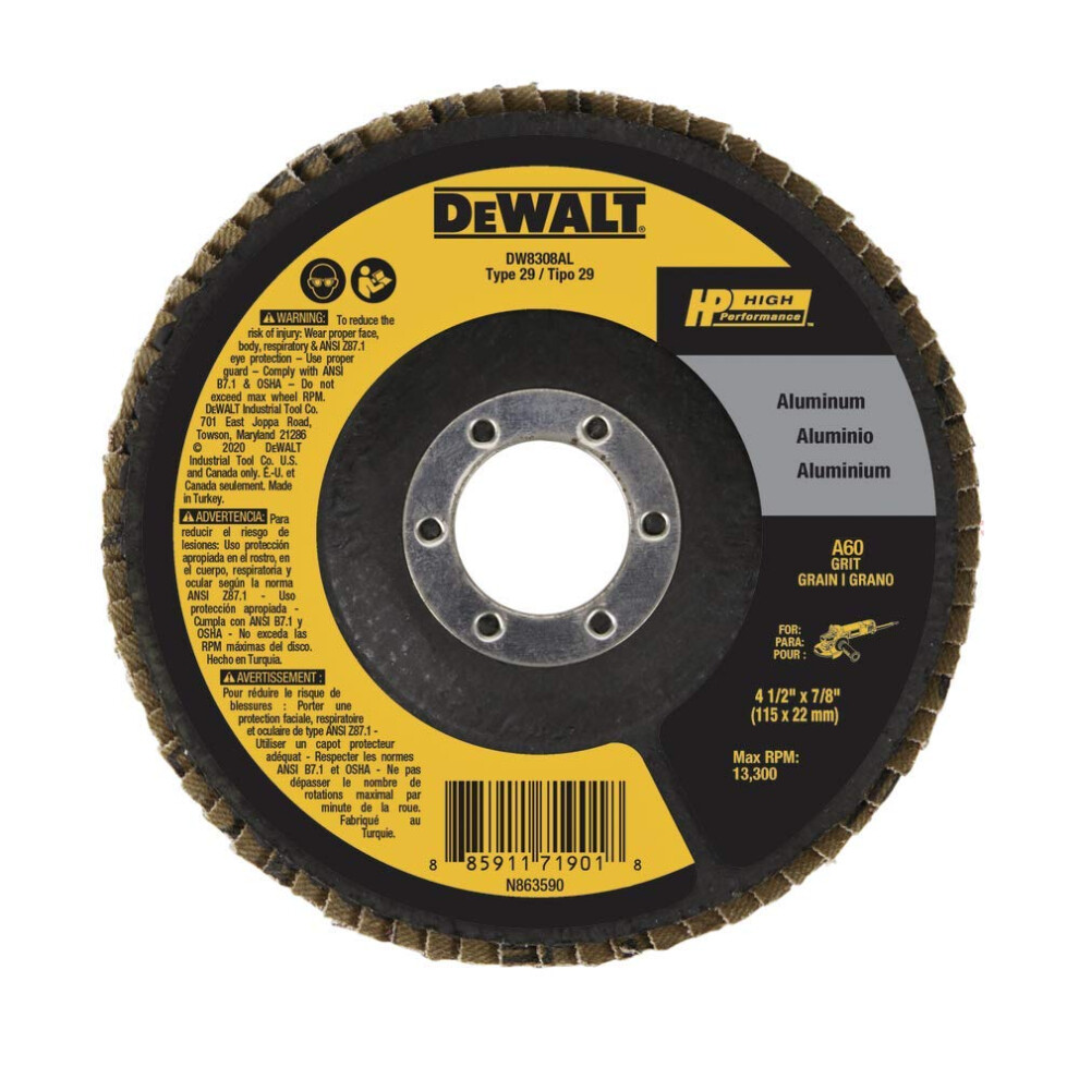 Disque     lamelles en aluminium DEWALT 4,5 po x 7/8 po, grain 60 (DW8308AL)