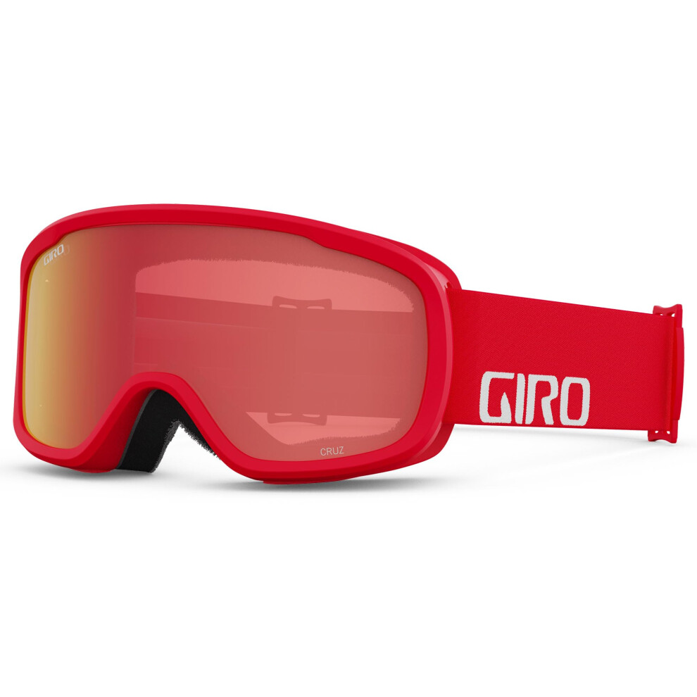 Giro Cruz Ski Goggles - Snowboard Goggles for Men  Women & Youth - Anti-Fog - OTG - Red & White Wordmark Strap w/Amber Scarlet Lens