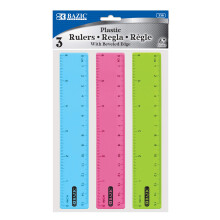 Plastov pravtko BAZIC 6"""" (26 cm) palcov centimetry metrick merc rysovac pravtka pro studenty koln potreby (3/balen) 1-balen