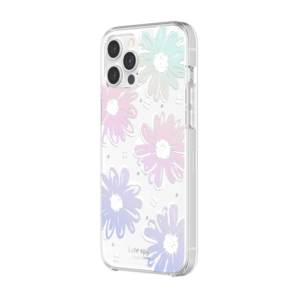 kate spade new york Protective Hardshell Case Compatible with iPhone 12 Pro Max - Daisy Iridescent Foil/White/Clear/Gems