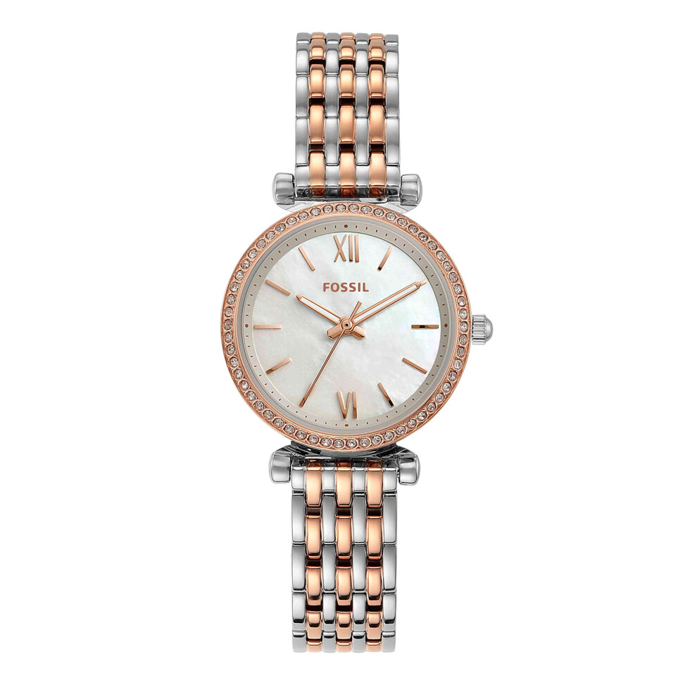 Fossil Women's Carlie Mini Quartz Stainless Steel Three-Hand Watch  Color: Rose Gold/Silver (Model: ES4649)