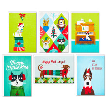 Hallmark Julkort Assortiment, Helgkatter och Hundar (6 Designer, 24 Kort med Kuvert)
