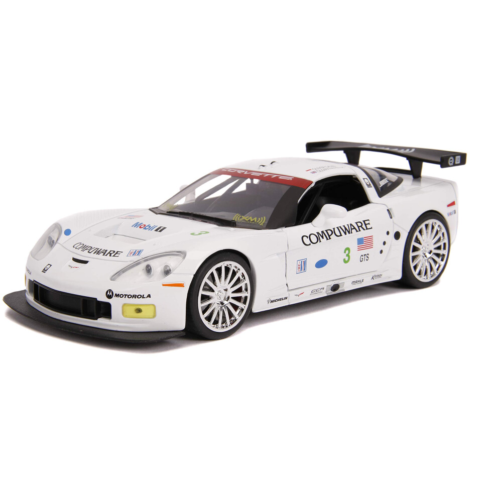 Jada Bigtime Muscle 1:24 2005 Chevy Corvette C6R Die-cast Car White  Toys for Kids and Adults