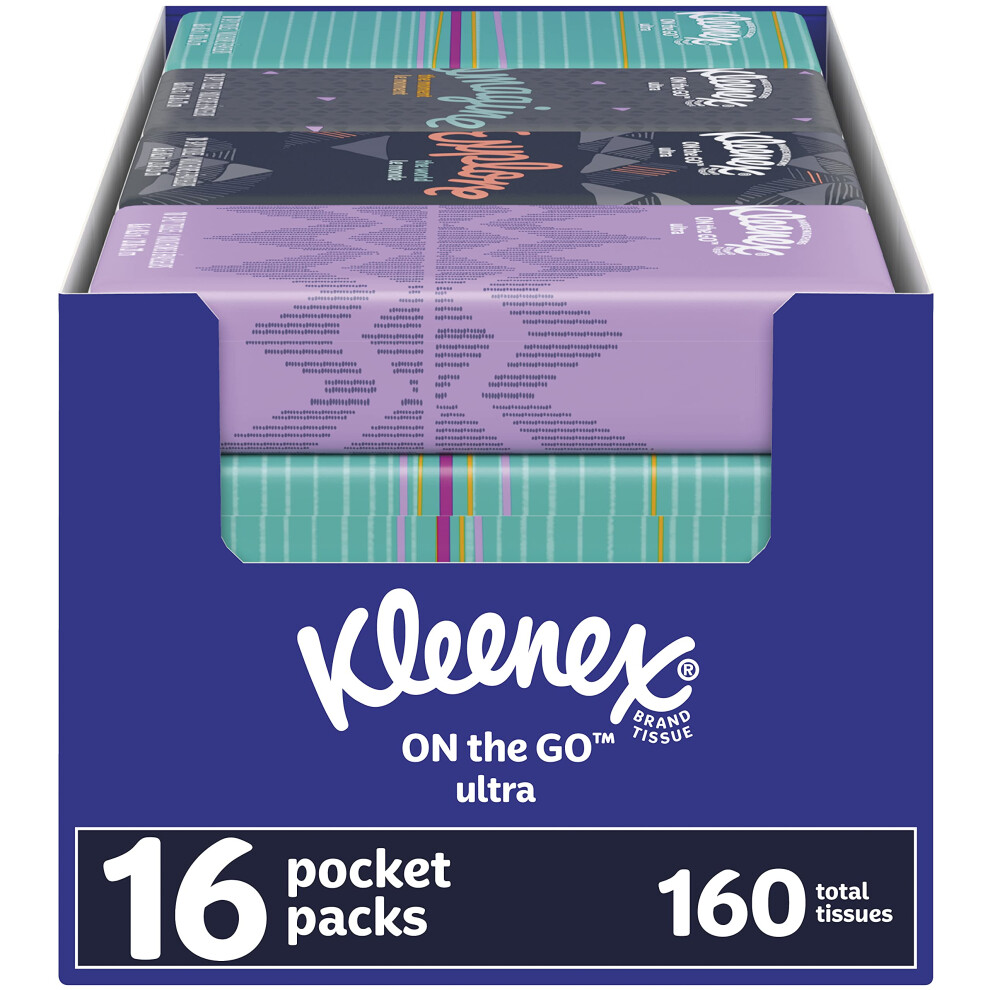 Kleenex On-The-Go Facial Tissues  16 On-The-Go Packs  10 Tissues per Box  3-Ply (160 Total Tissues)  Packaging May Vary