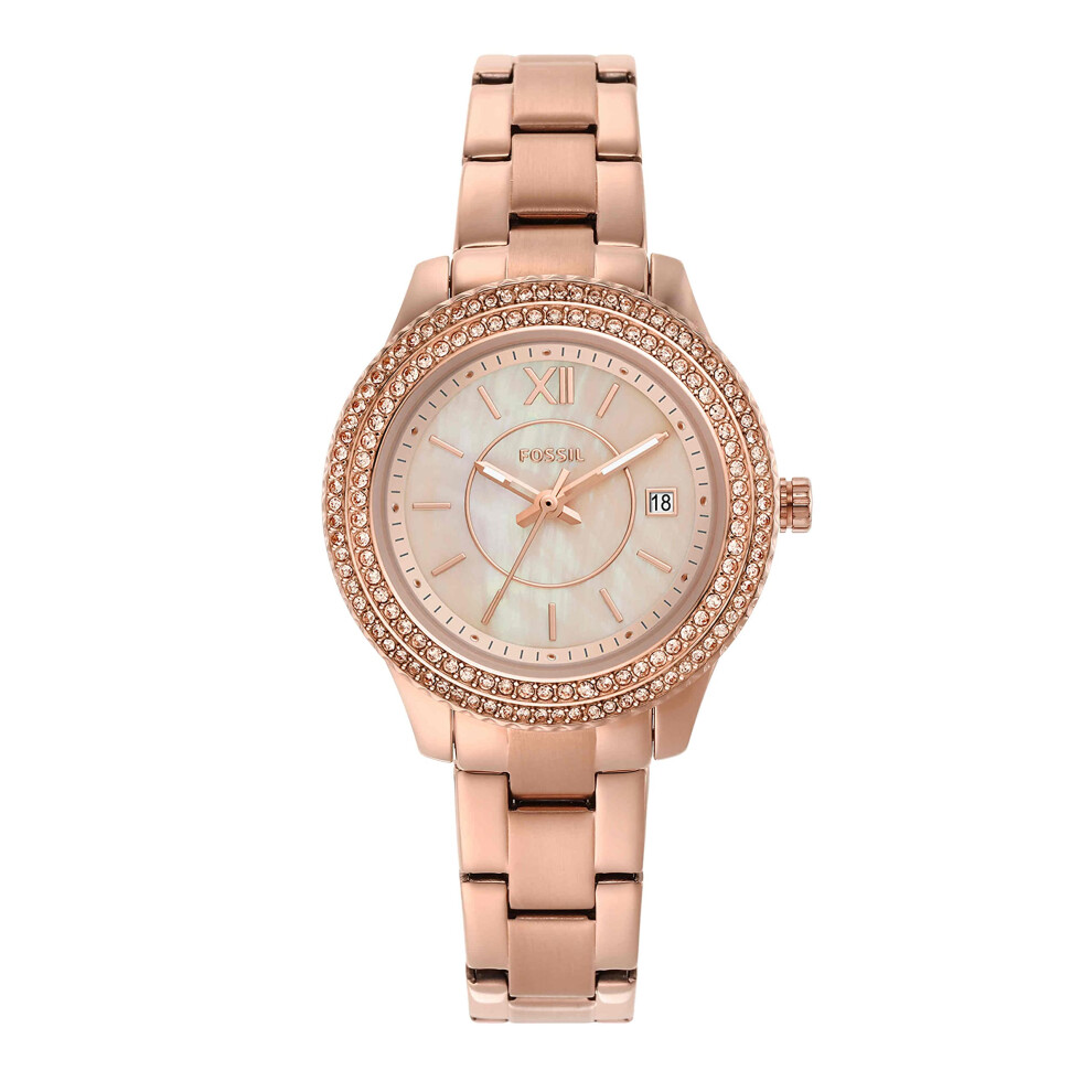 Montre Fossil Stella Mini     quartz pour femme, acier inoxydable, trois aiguilles, couleur   : or rose (mod   le   : ES5136)