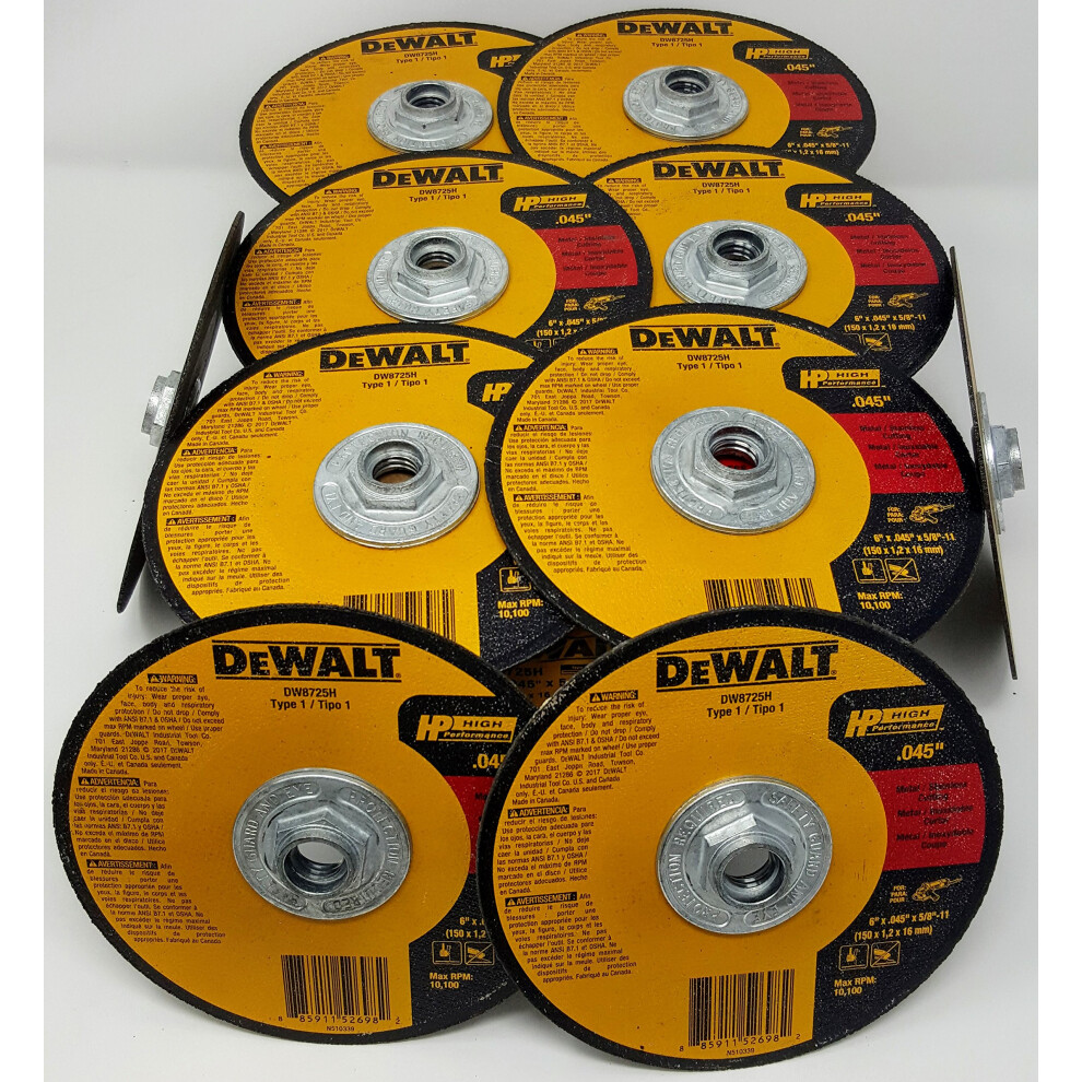 DEWALT DW8725H 6"""" x 0.045"""" x 5/8""""-11 Aluminum Oxide Metal Hub Cut-Off Wheels (Box of 10)