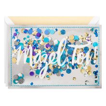 Hallmark Signature Mazel Tov Blank Card (Blue and Gold Confetti)