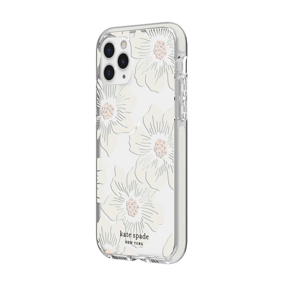 kate spade new york Defensive Hardshell Case for iPhone 11 Pro - Hollyhock Floral Clear/Cream with Stones/Cream Bumper