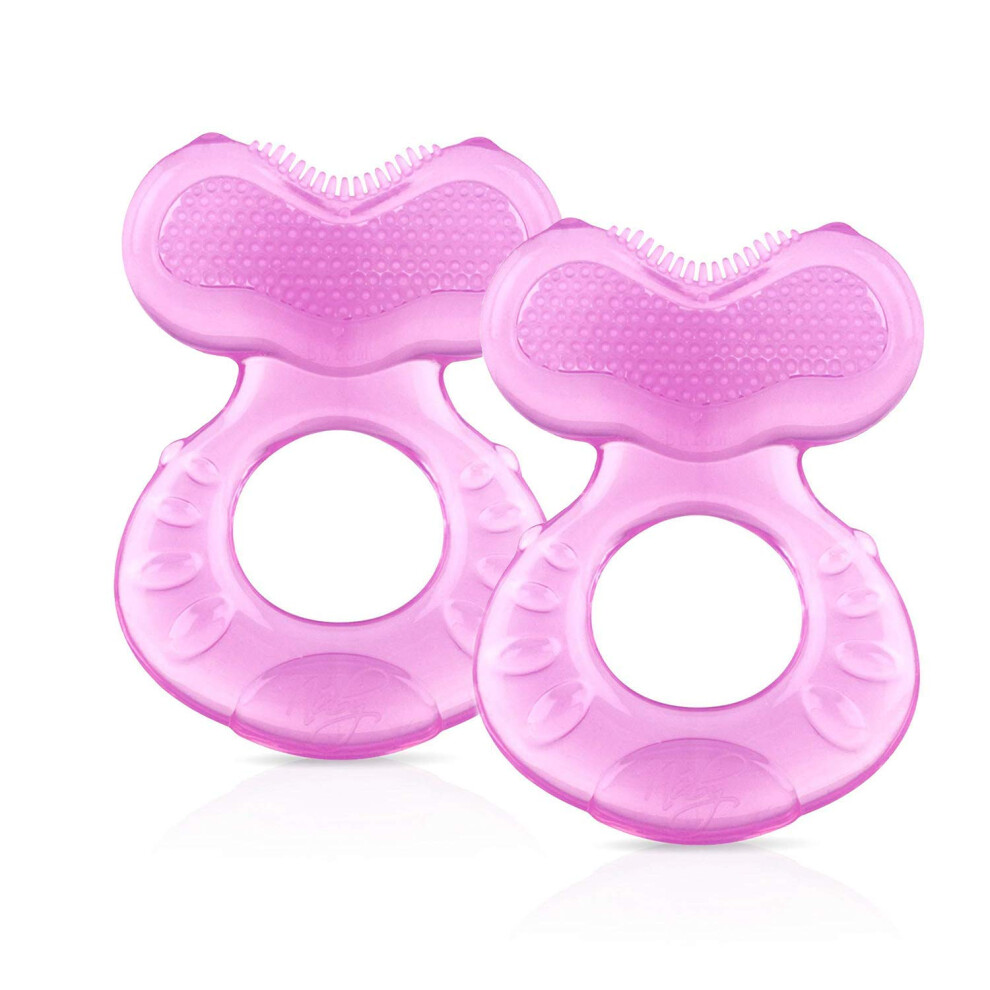 Nuby Silicone TeeThe-EEZ Teether with Bristles  Includes Hygienic Case  Pink (Count of 2)
