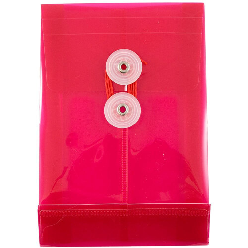 JAM PAPER Plastic Envelopes with Button & String Tie Closure - 4 1/4 x 6 1/4 - Pink - 12/Pack