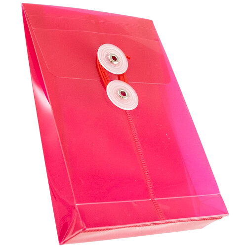 JAM PAPER Plastic Envelopes with Button & String Tie Closure - 4 1/4 x 6 1/4 - Pink - 12/Pack 1