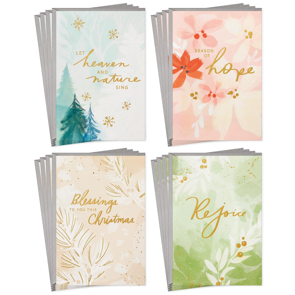 Assortiment De Cartes De No L Religieuses Hallmark (16 Cartes Et Enveloppes) Pastel Aquarelle Nature-image