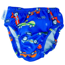 FINIS Swimming Diaper - Reusable Swim Diaper for Infants & Toddlers - Baby Swimming Essentials - UPF 50+ - Elastic Fit - Race Car XXL