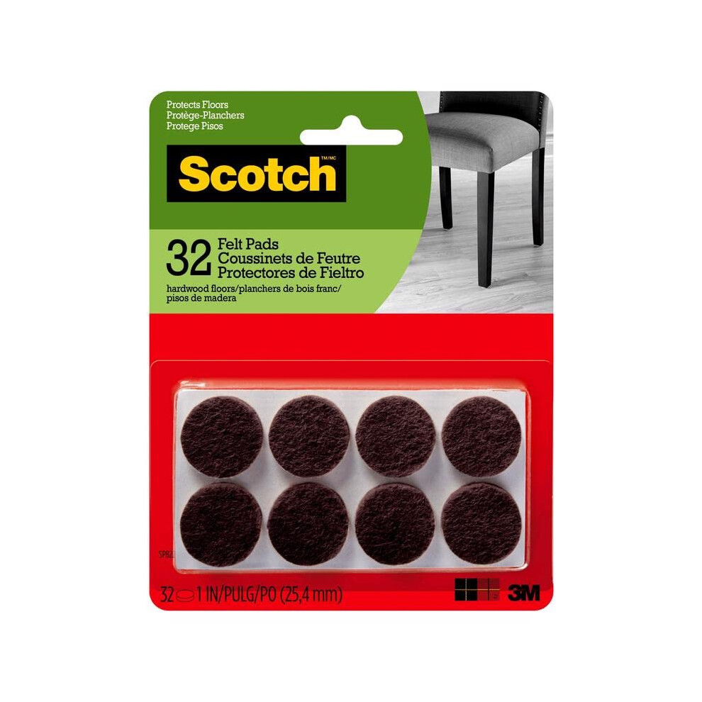 3M Felt Pads 1"""" RND BRN 32PK