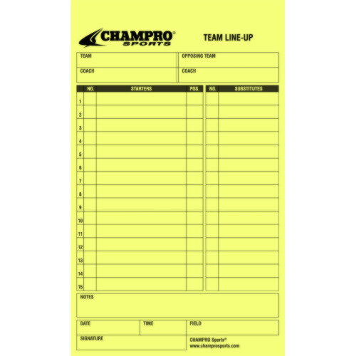 Champro Set van 25 Line-up Kaarten, Wit, 4.25"B x 7.5"L 2