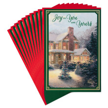 Hallmark Thomas Kinkade Paket med julkort Snowy House (6 julkort med kuvert)