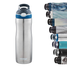 Contigo Ashland Chill Autospout Water Bottle with Flip Straw Stainless Steel Thermal Drinking Bottle Leakproof Grey BLue 590 ml