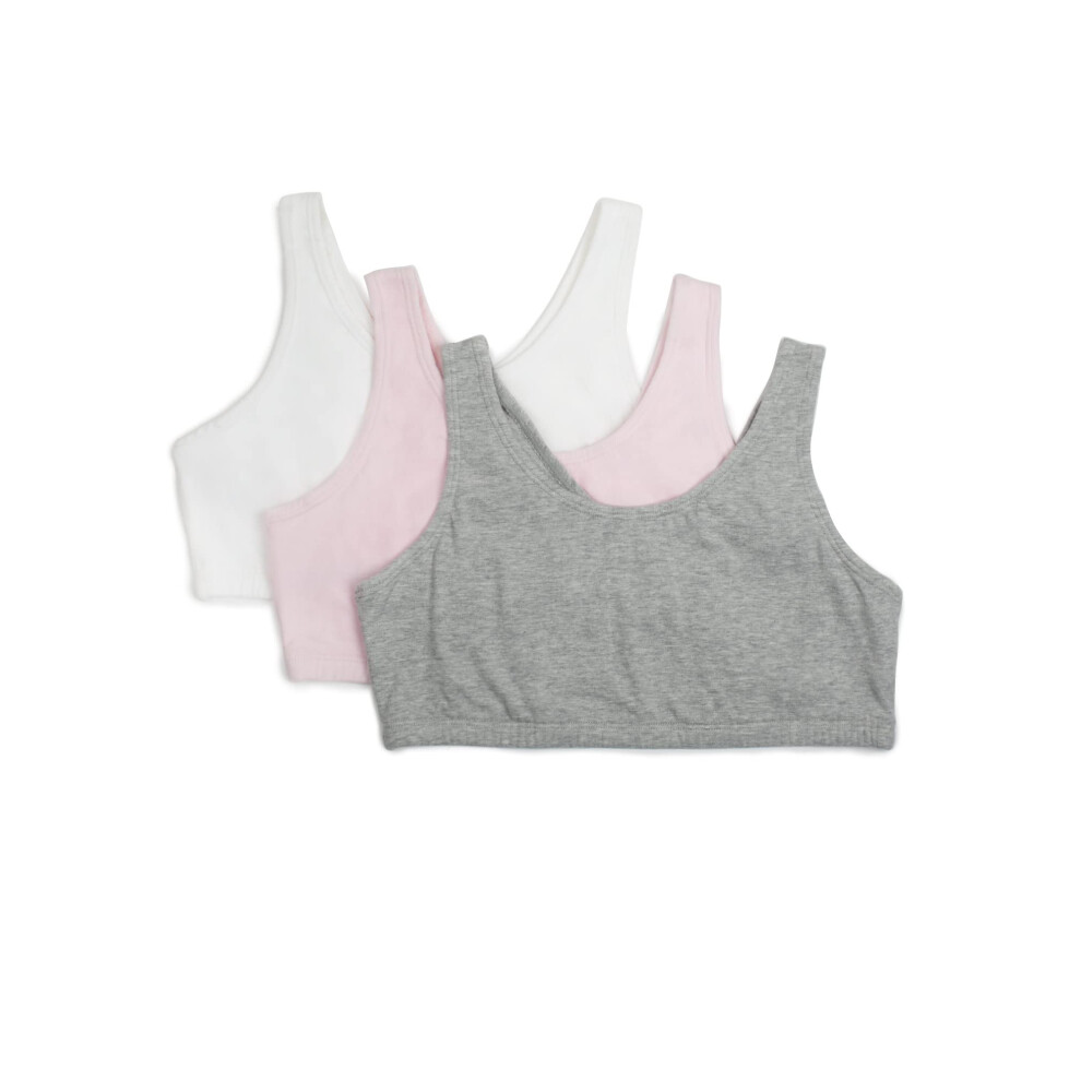Fruit of the Loom girls Cotton Built-up Stretch Sports training bras  Heather Grey/Bittersweet Pink/White  38 US