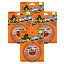 Gorilla Tough & Clear dubbelzijdig klevende montagetape extra groot 1"" x 150"""" transparant (pak van 4)