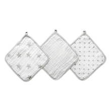 aden + anais Essentials Washcloth Set Super Soft 100% Cotton Muslin 3-Pack Dusty Gray Stars