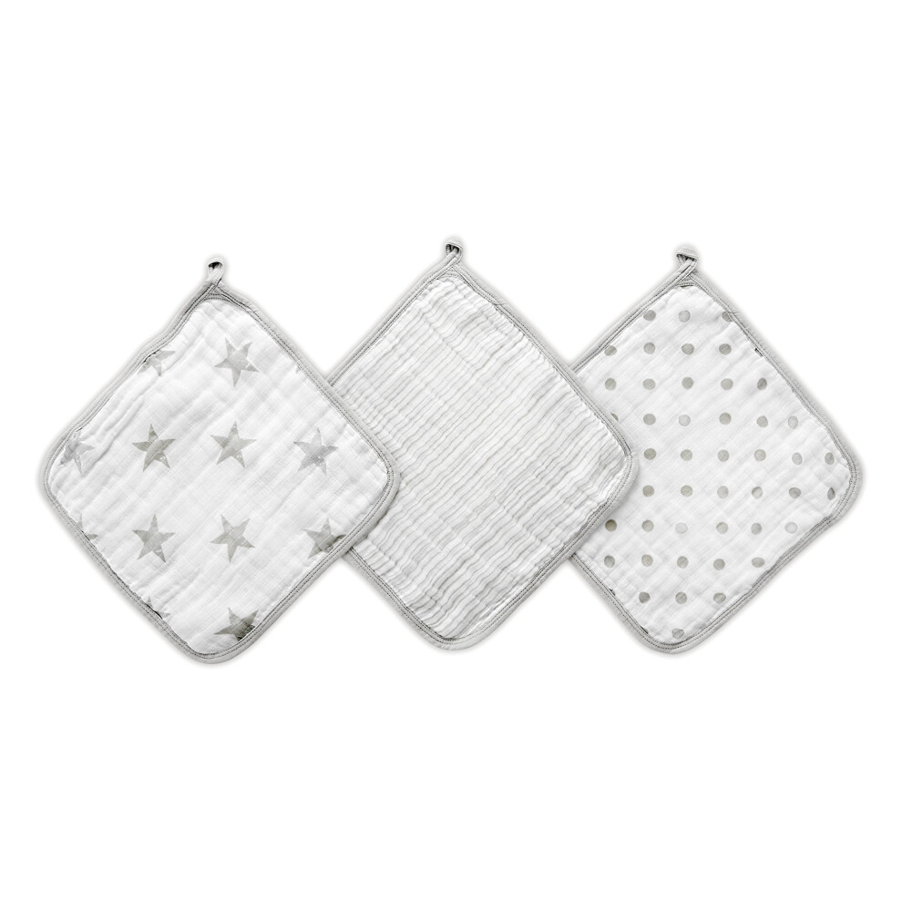 Lot de 3 d   barbouillettes Aden + Anais Essentials en mousseline 100 % coton ultra douce, motif    toiles gris poudr