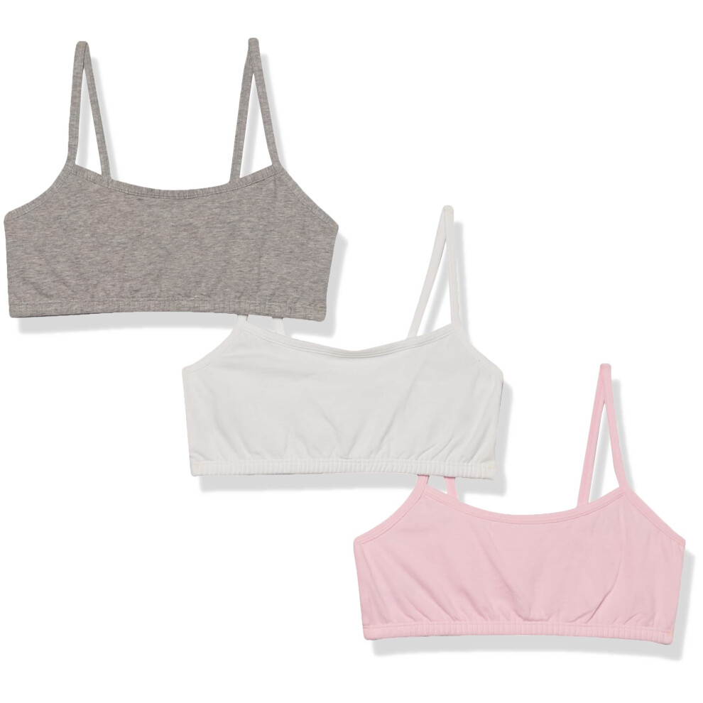 Fruit of the Loom Girls' Cotton Spaghetti Strap Sport Bra  Bittersweet Pink/Heather Grey/White  32