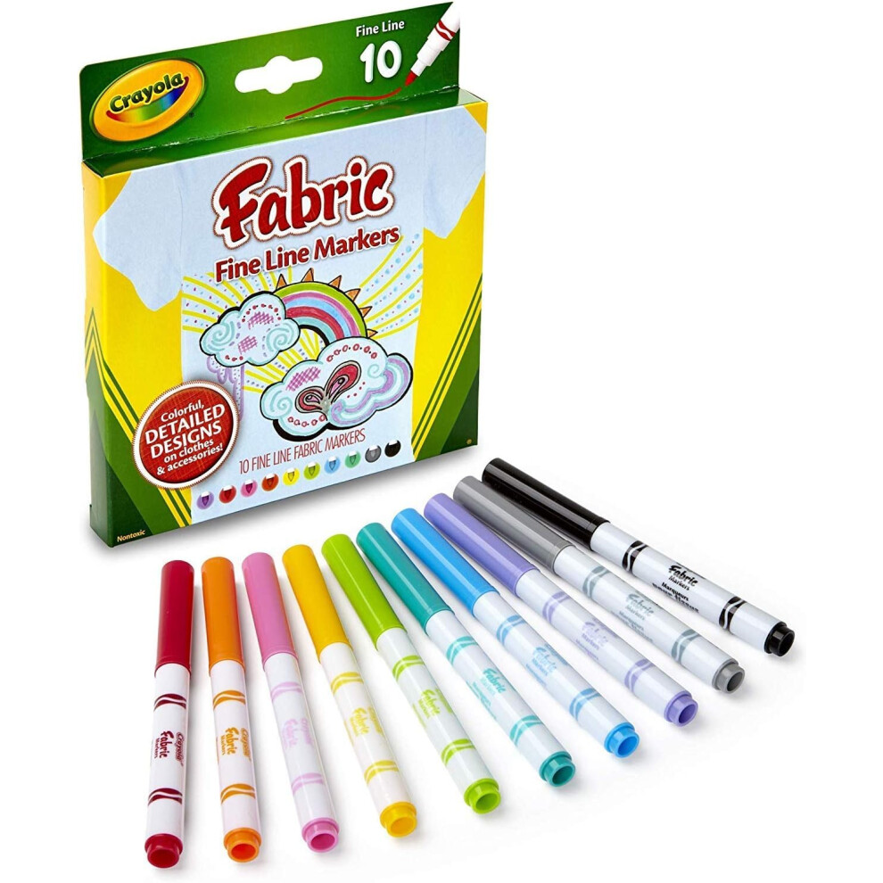 Crayola Fabric Markers  At Home Crafts for Kids  Fine Tip  Assorted Colors  Set of 10