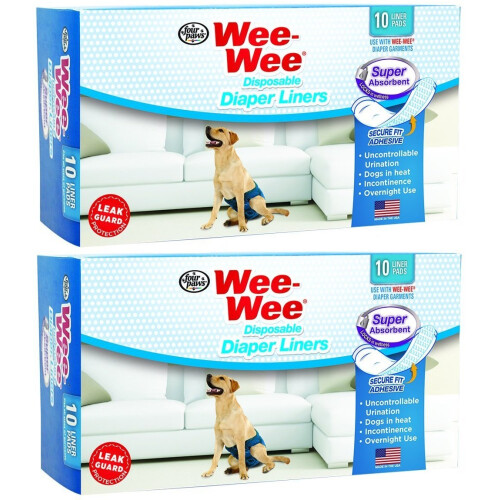 Quatro patas Wee-Wee Products Fraldas descartveis ????para ces forros superabsorventes 10 por pacote 2,75 polegadas x 8,25 polegadas x 4,5 polegadas