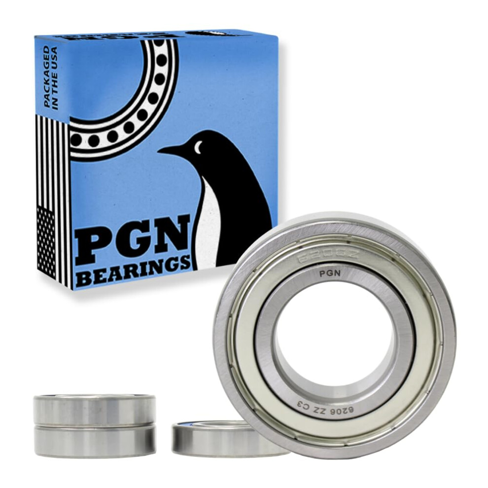 Pgn (4 Pack) 6206-Zz Bearing - Lubricated Chrome Steel Sealed Ball Bearing - 30X62x16mm Bearings With Metal Shield & High Rpm Support 760655019719